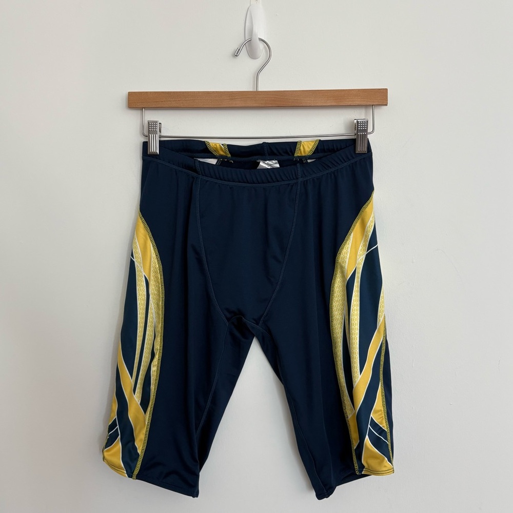 Adoretex Swimware Mens Swim Shorts 36 Navy Yellow Athletic Pool Beach Activewear